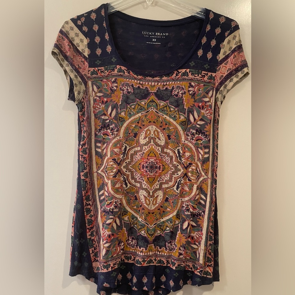 Lucky Brand Cap Sleeve Soft Stretch Boho Tee Shirt XS